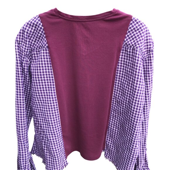 Upcycled Tee, Flannel Sleeves, Size M-L: Reworked Cowgirl Boot Graphic Shirt - Picture 2 of 10